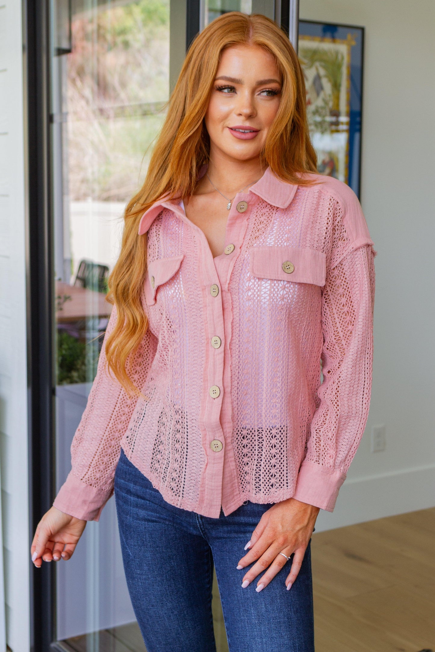 Sweeter Than Nectar Lace Button Down in Rose - Simply Graced Mama