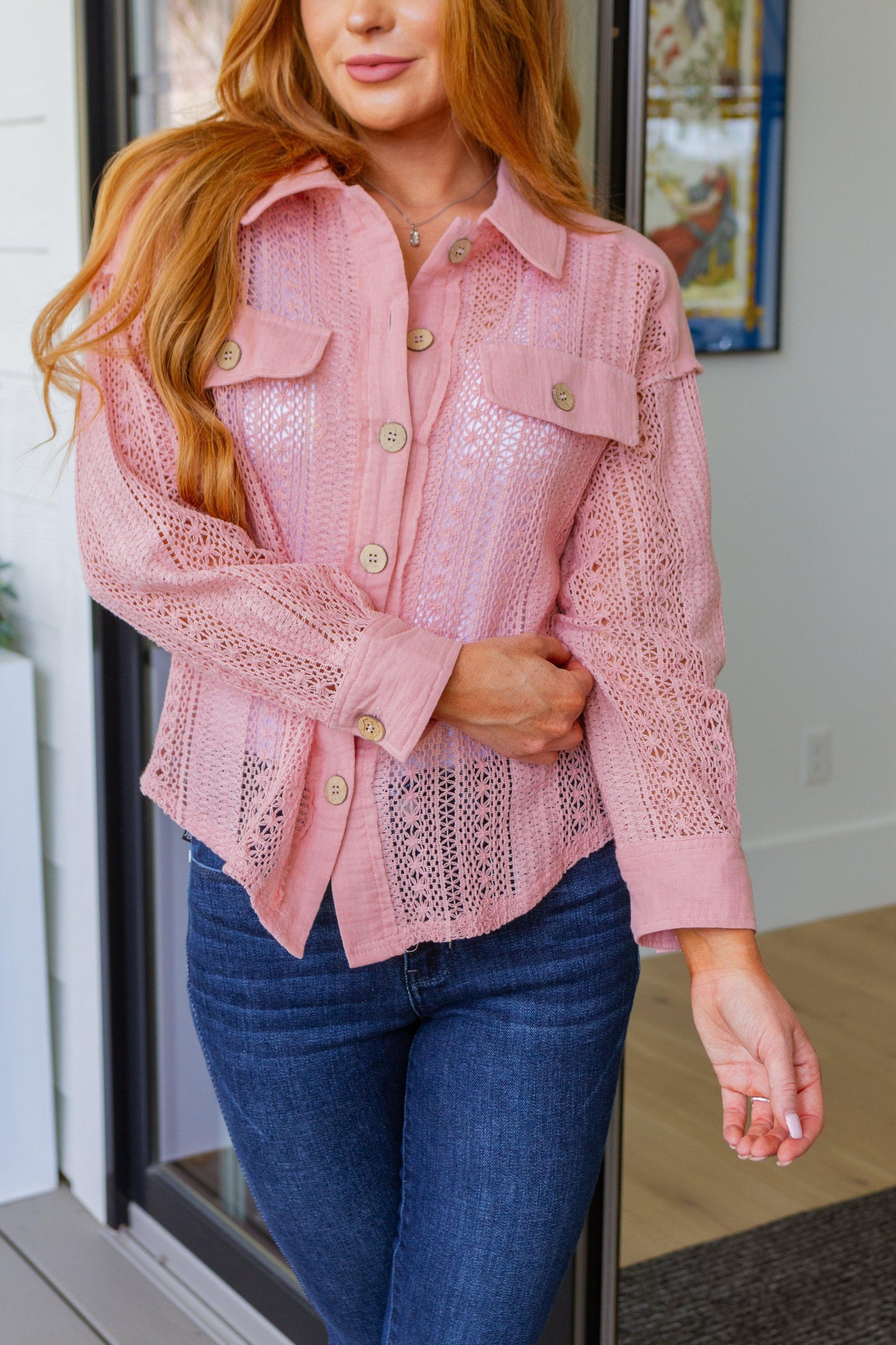 Sweeter Than Nectar Lace Button Down in Rose - Simply Graced Mama