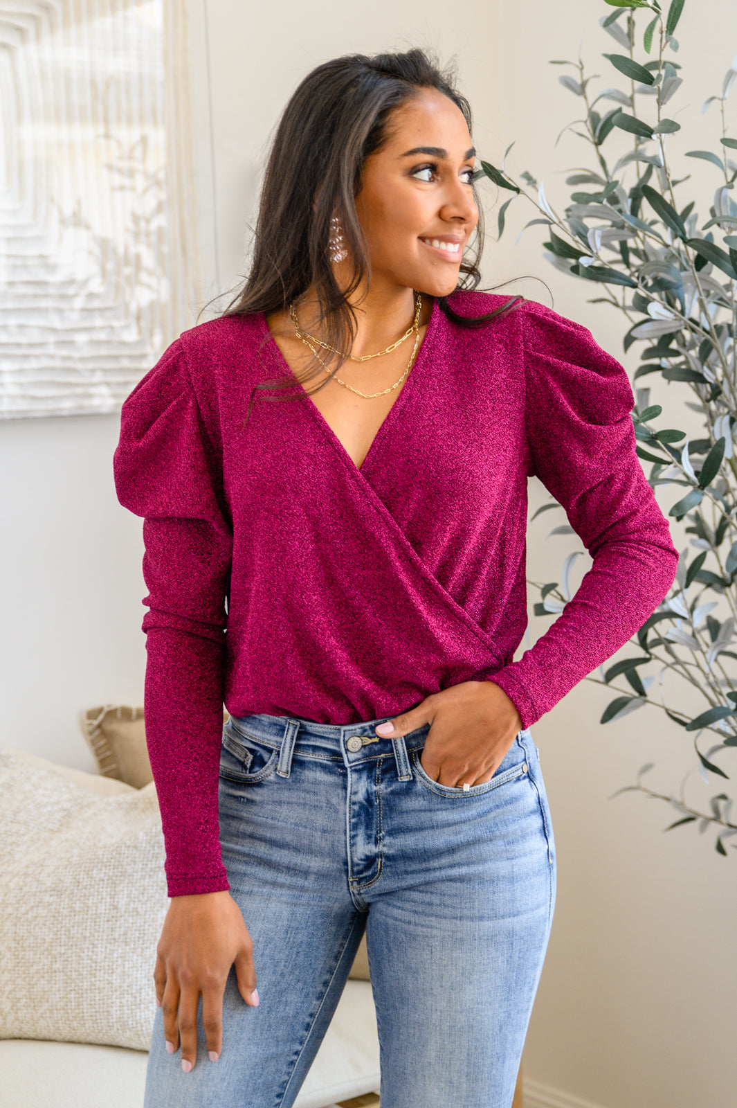 Take Me Out Faux Wrap Bodysuit In Magenta - Simply Graced Mama