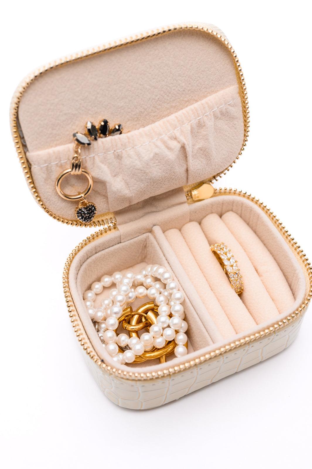 Travel Jewelry Case in Cream Snakeskin - Simply Graced Mama