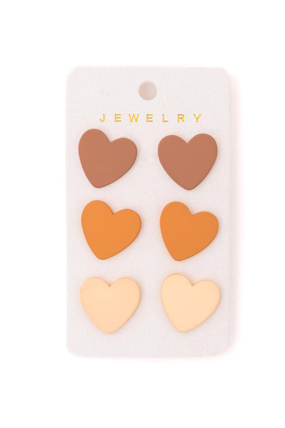 Triple Hearts Studs in Brown - Simply Graced Mama