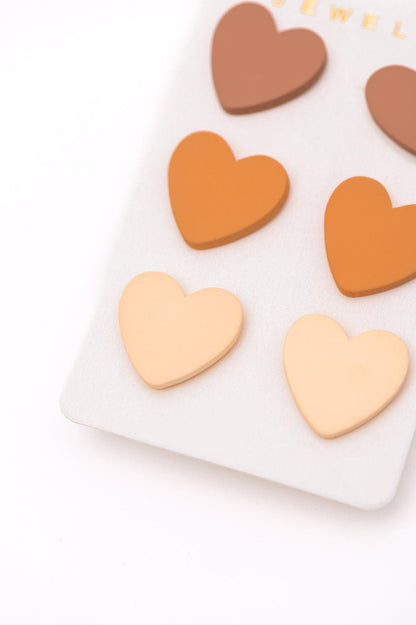 Triple Hearts Studs in Brown - Simply Graced Mama