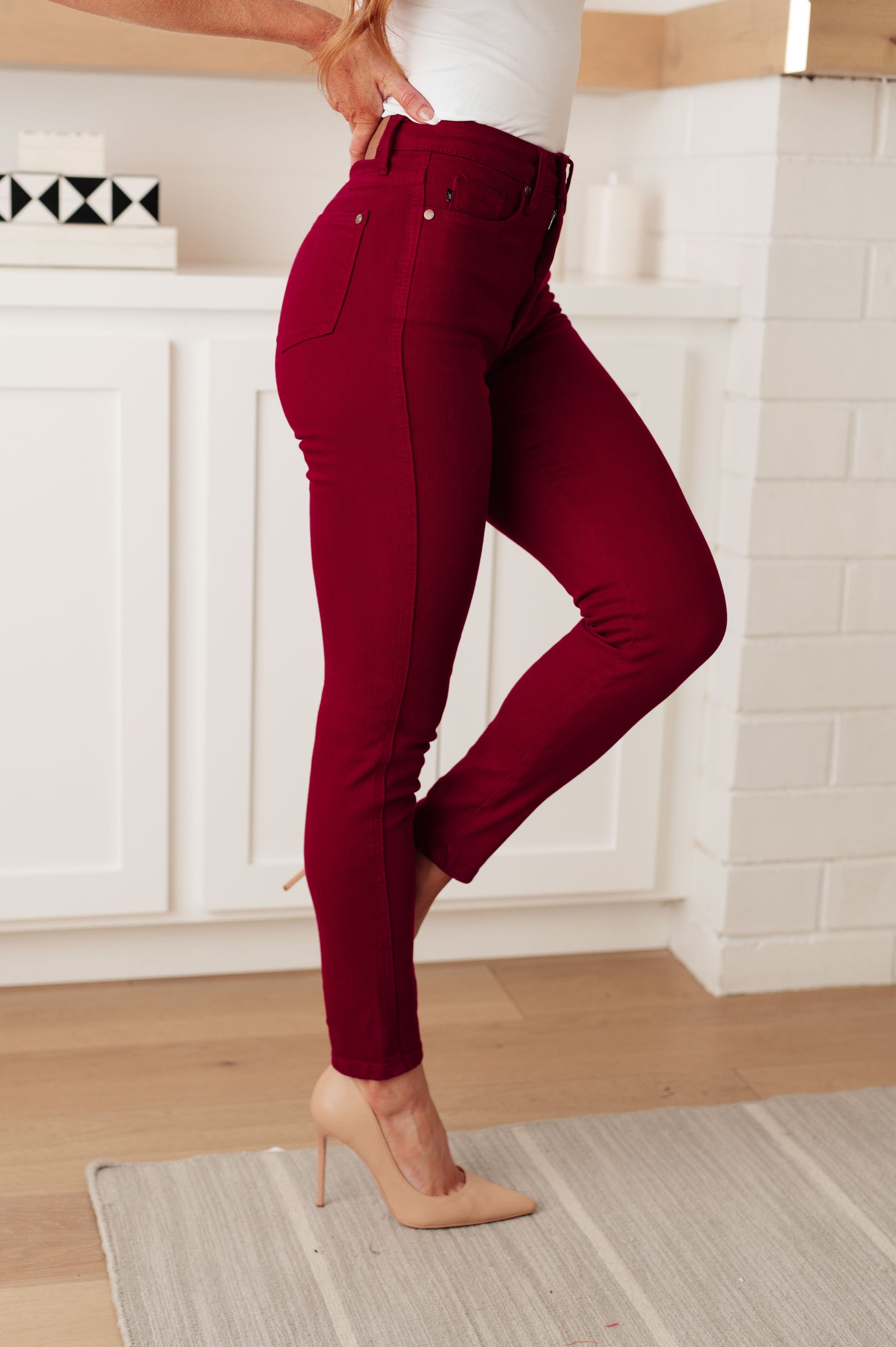 Wanda High Rise Control Top Skinny Jeans Scarlet - Simply Graced Mama