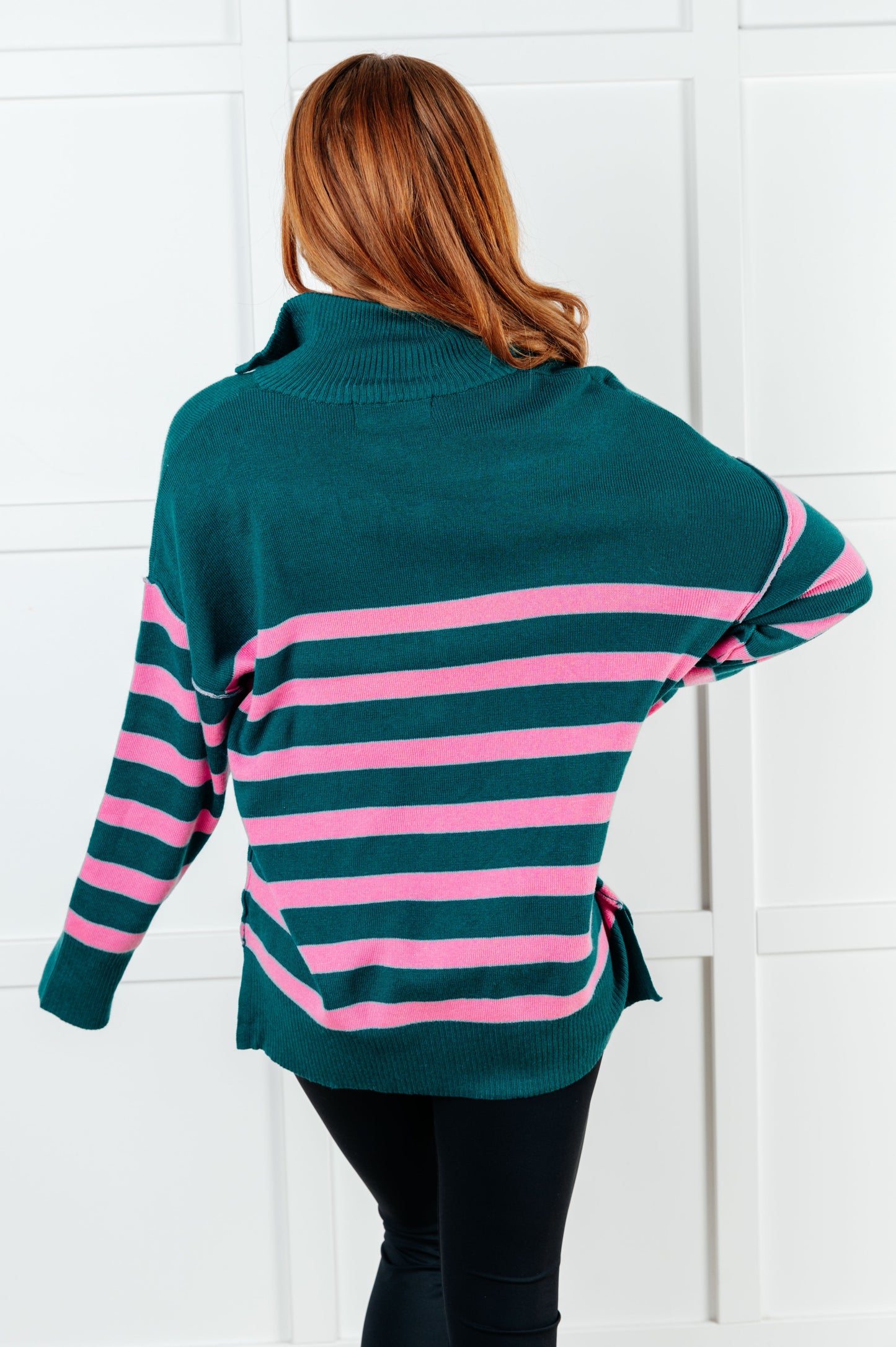 Well Situated Striped Quarter Zip Sweater in Green and Pink - Simply Graced Mama