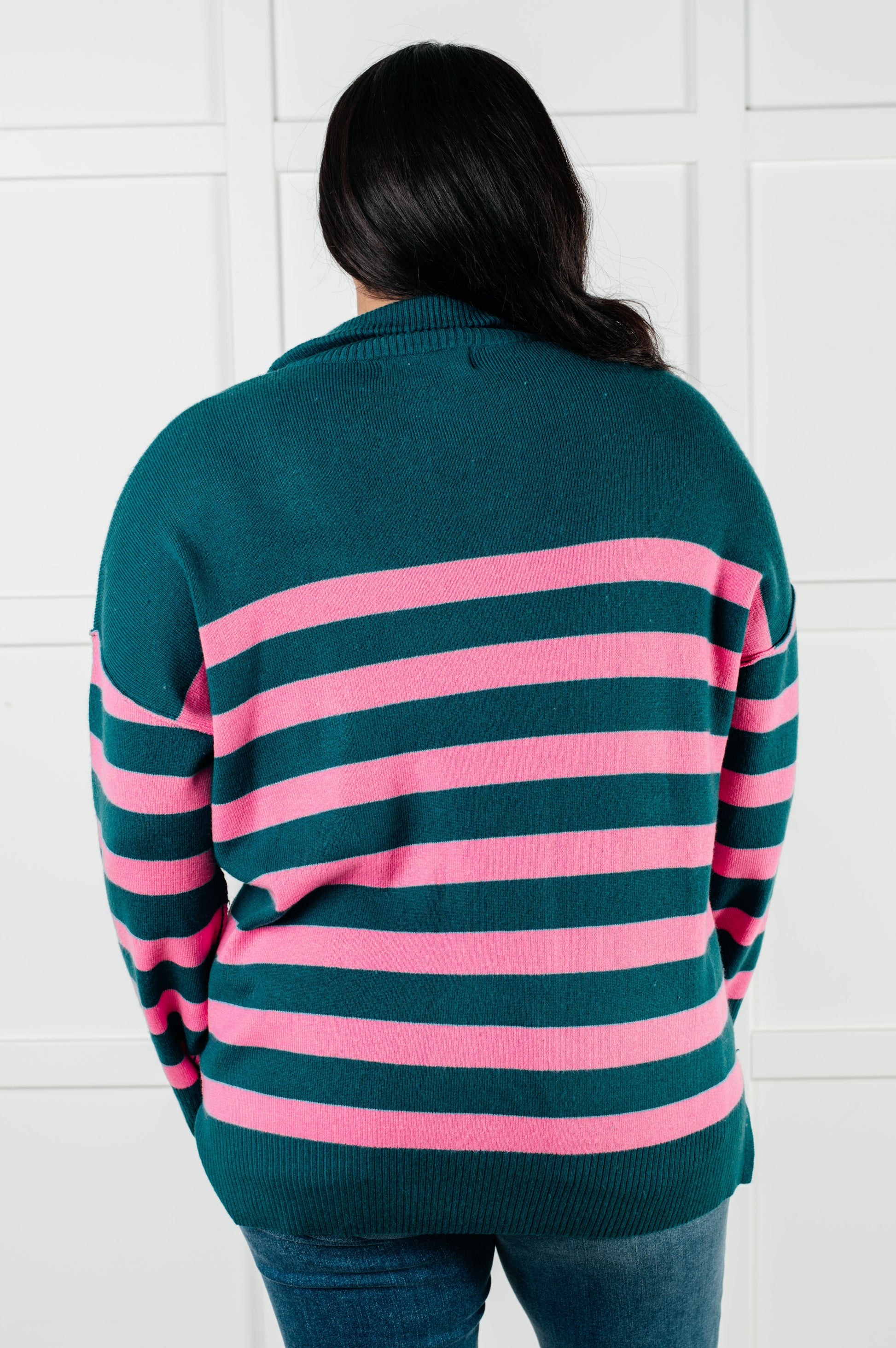 Well Situated Striped Quarter Zip Sweater in Green and Pink - Simply Graced Mama