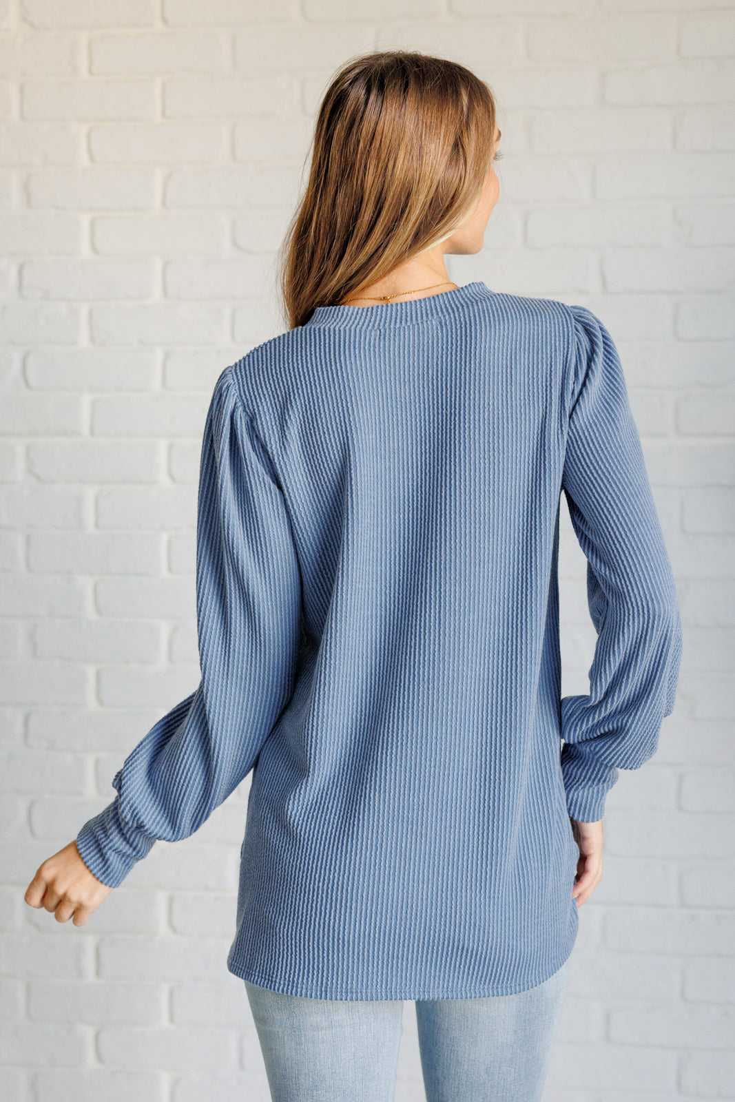 When the Sun Goes Down Mineral Wash Ribbed Knit Top in Vintage Denim - Simply Graced Mama