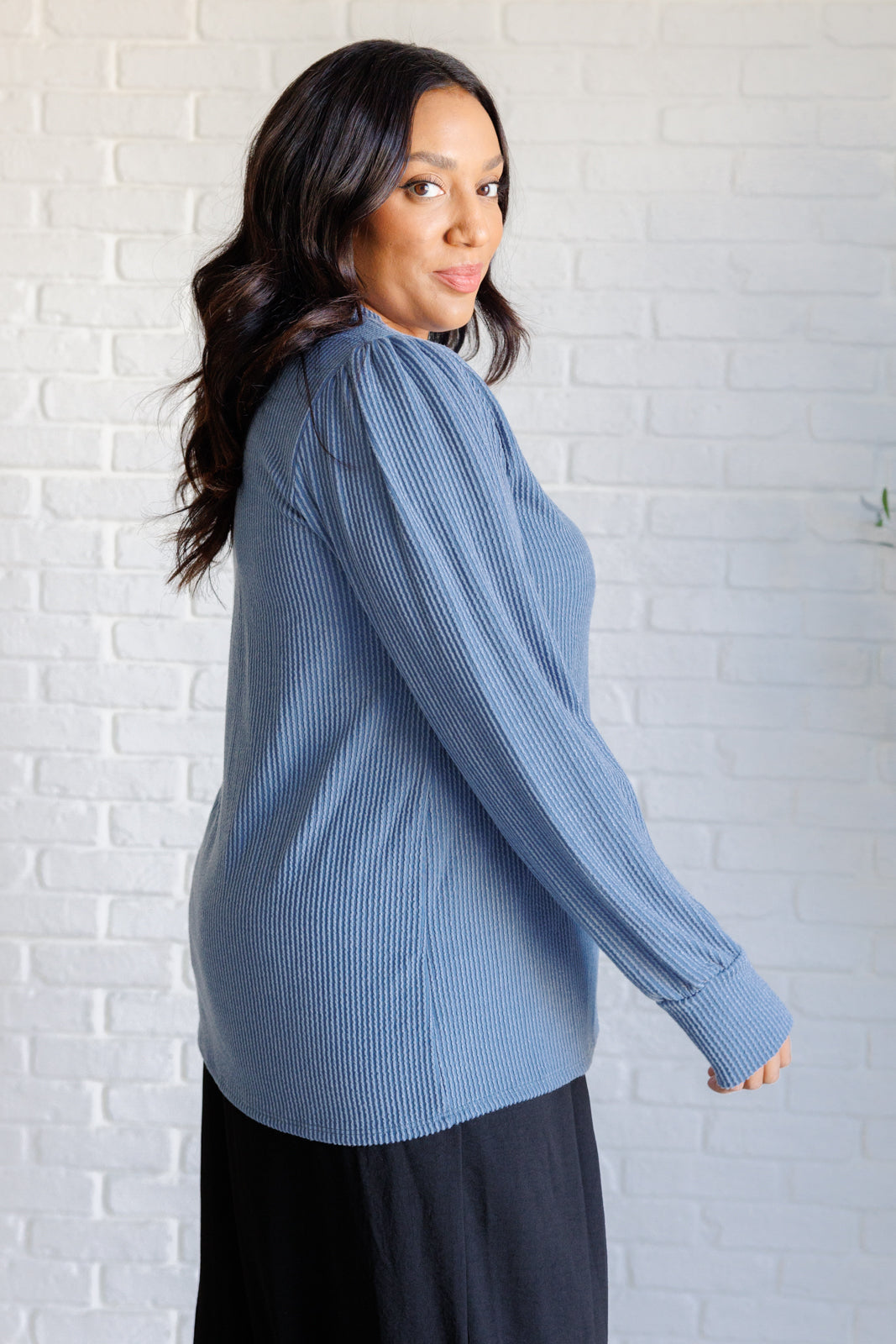 When the Sun Goes Down Mineral Wash Ribbed Knit Top in Vintage Denim - Simply Graced Mama