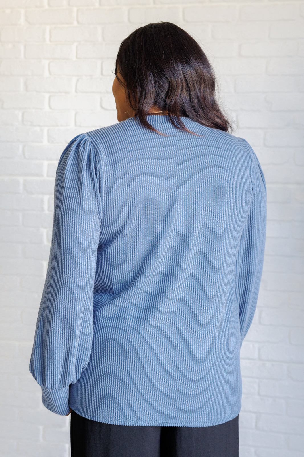 When the Sun Goes Down Mineral Wash Ribbed Knit Top in Vintage Denim - Simply Graced Mama