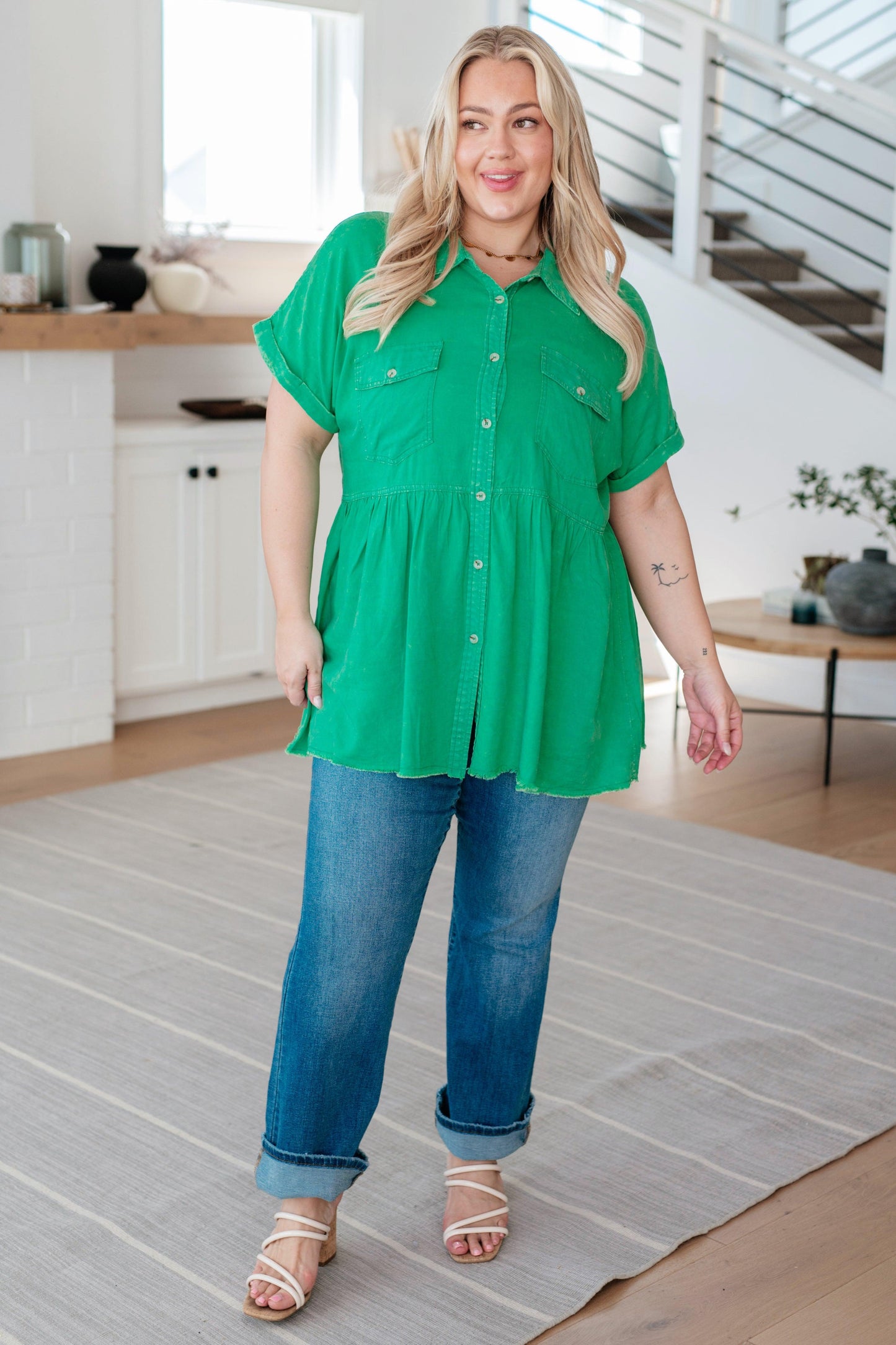 Working In The Garden Button Up Peplum Blouse - Simply Graced Mama