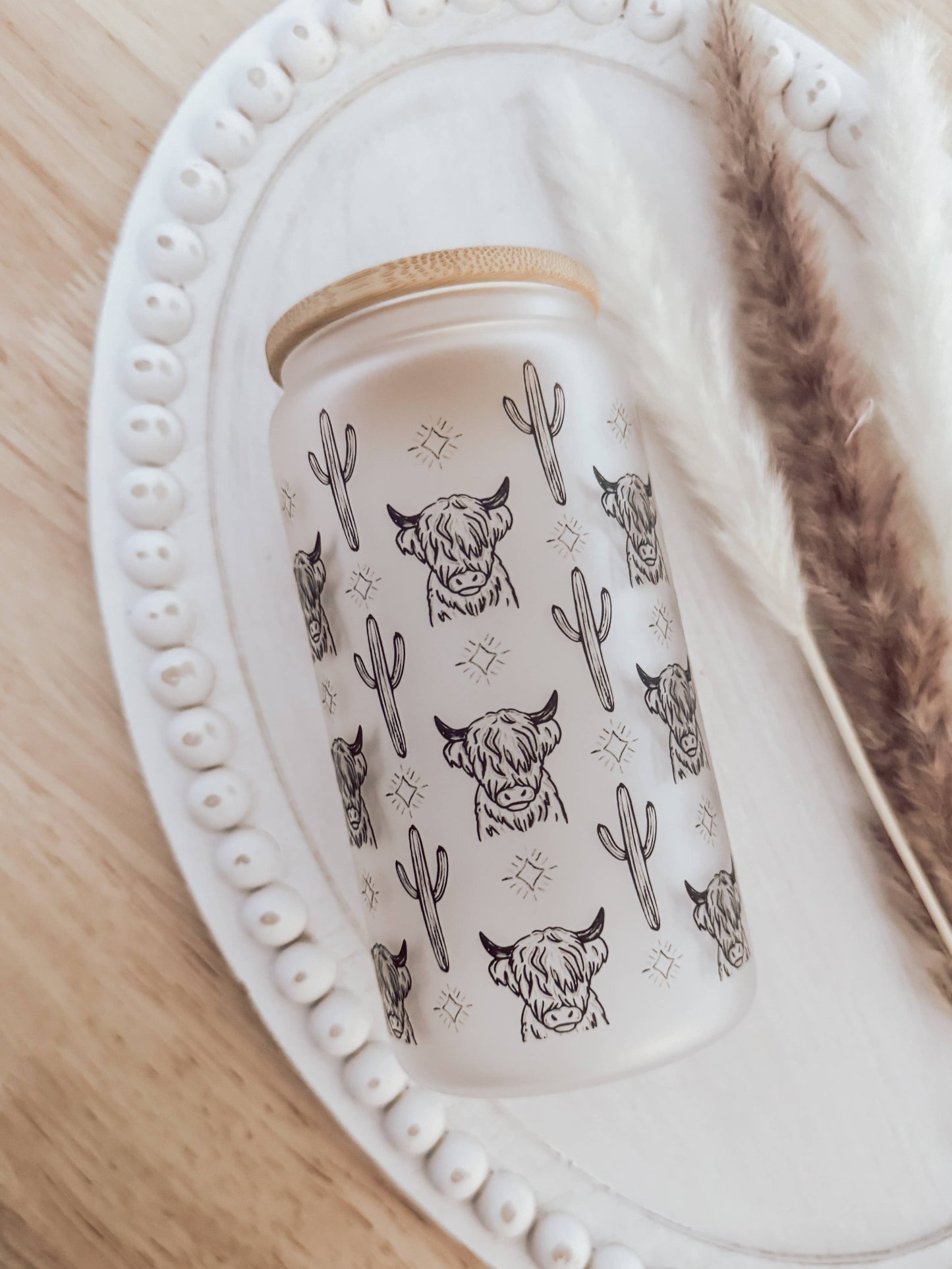 Highland Cow Frosted Glass Cup