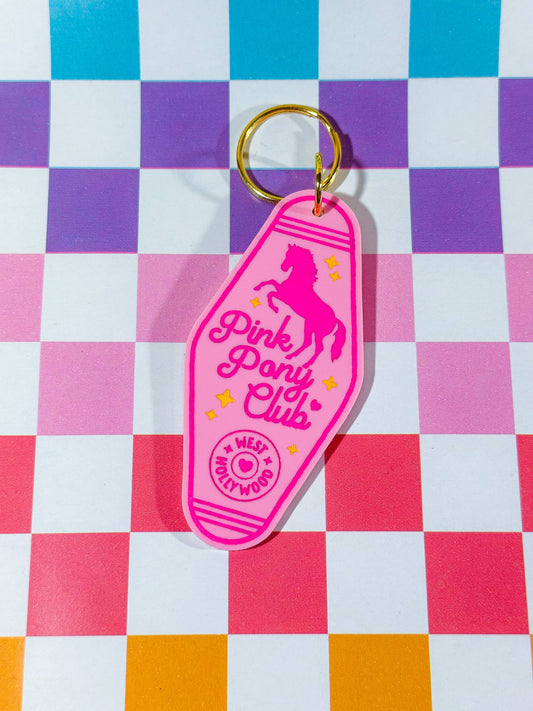 Pink Pony Club Keychain with Gold Keyring