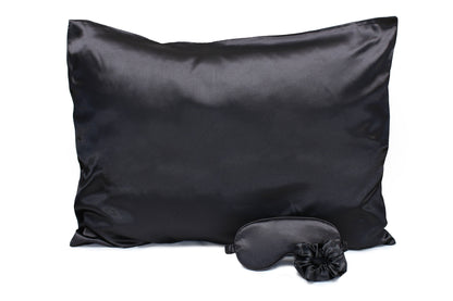 Ultimate Sleep Set Satin Pillowcase, Eye mask and Scrunchie: Black