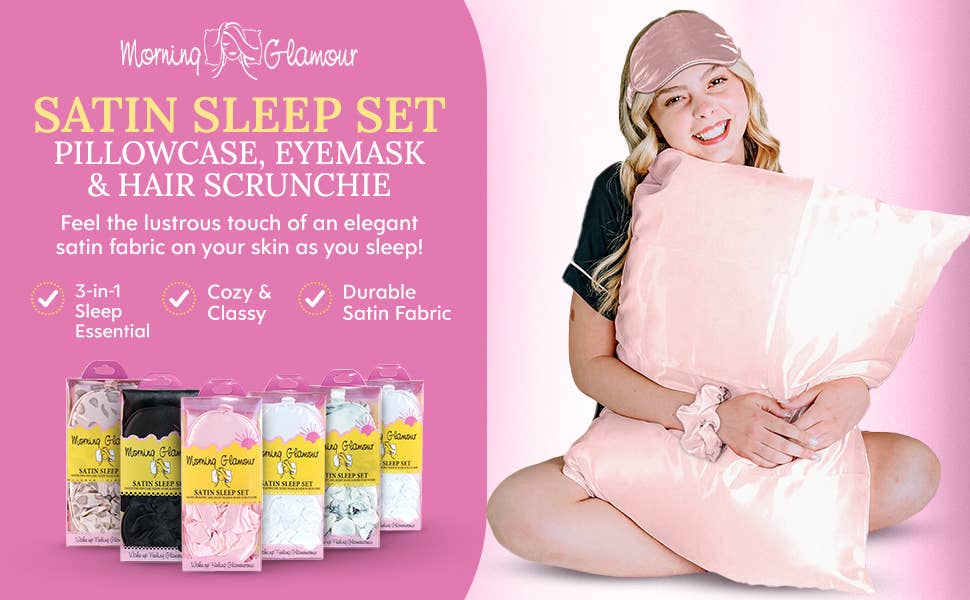 Ultimate Sleep Set Satin Pillowcase, Eye mask and Scrunchie: Pink