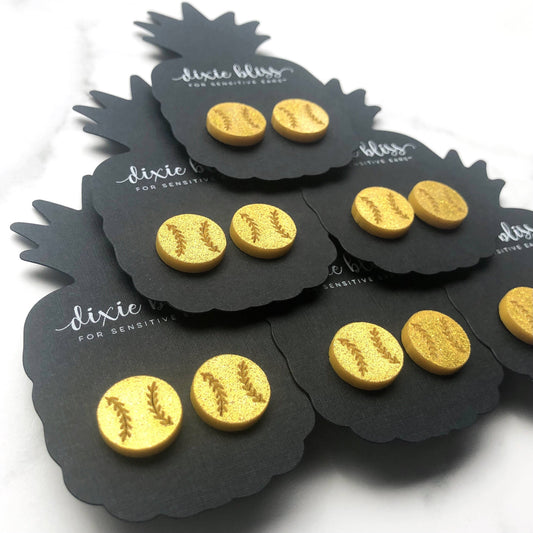 Gold Glitter softball stud earrings