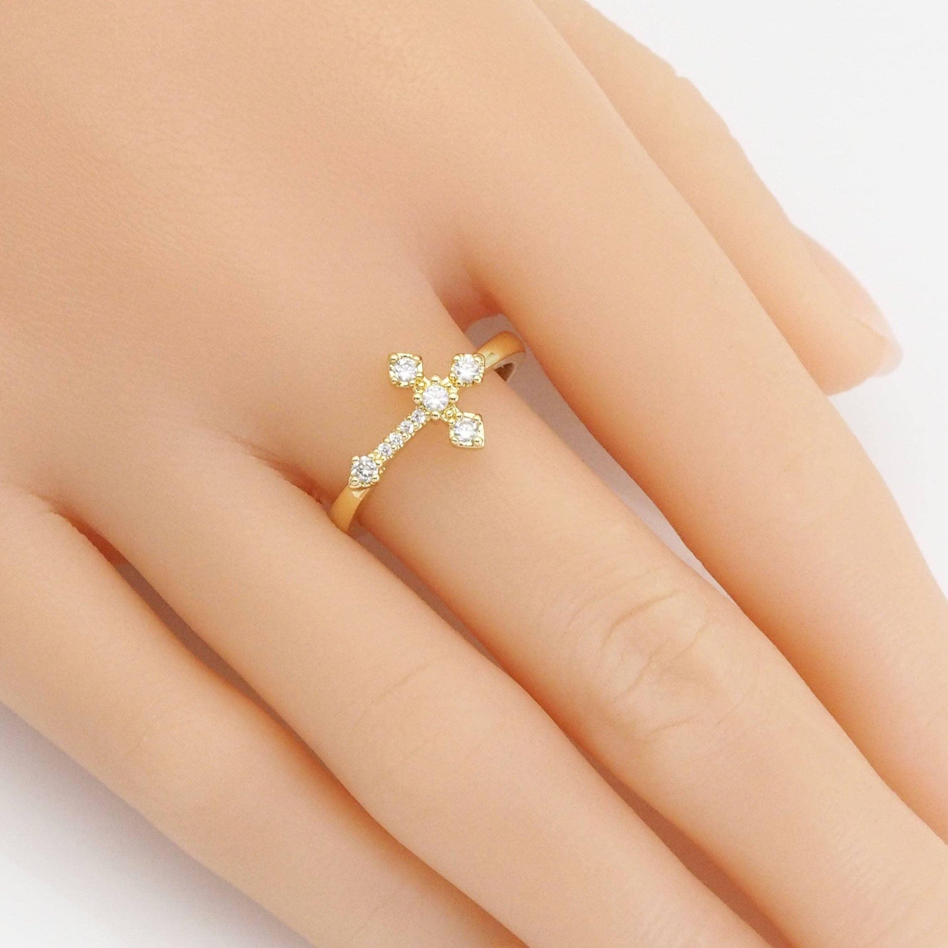 Cubic Zirconia Gold Cross Adjustable Ring - Simply Graced Mama