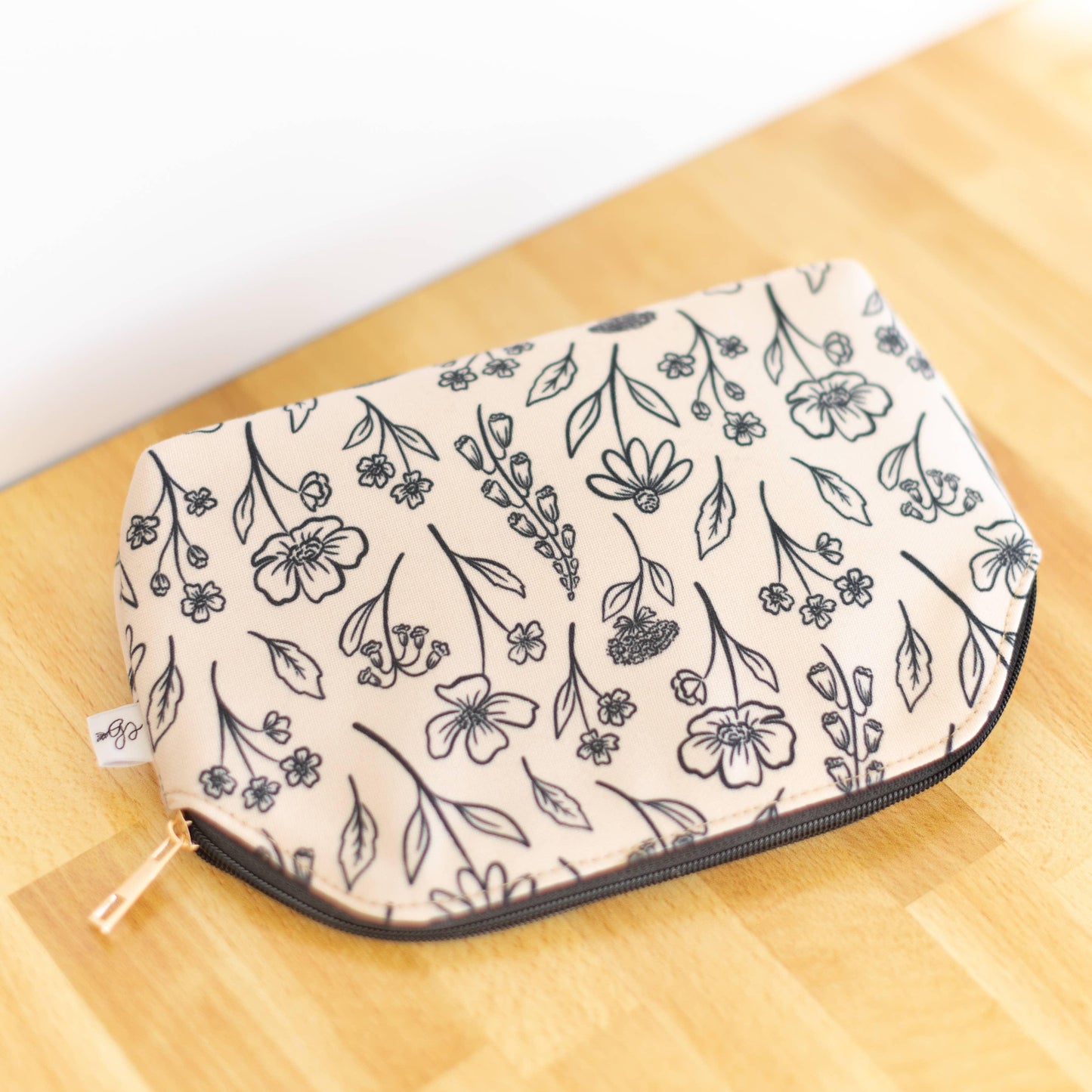 Ivory Pressed Floral Zipper Pouch - Simply Graced Mama