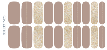 Goal Getter | Taupe & Gold Glitter Neutral Nail Wrap