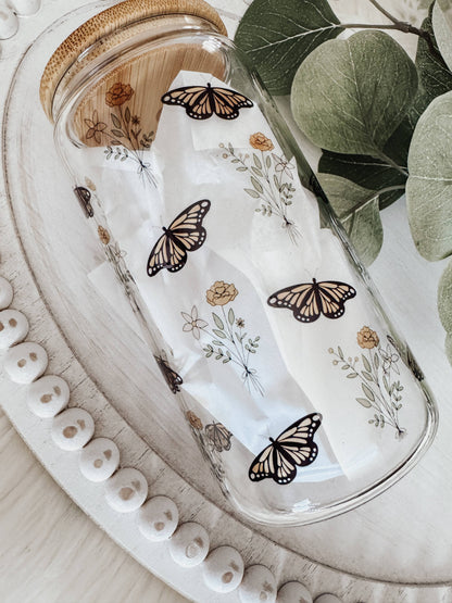 Boho Butterfly Frosted Glass Cup