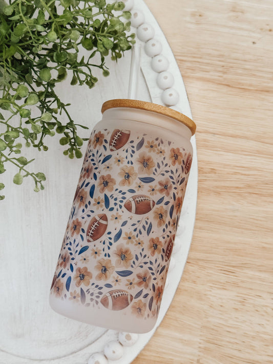 Floral Football Frosted Libbey Glass