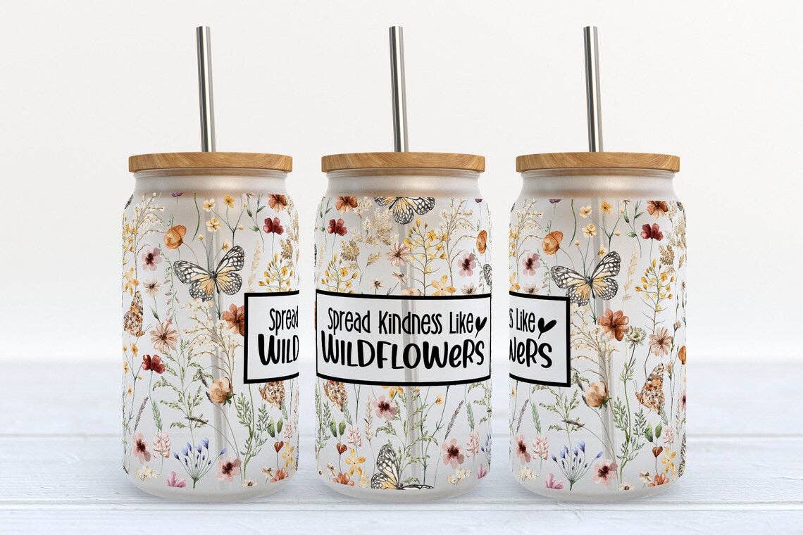 Spread Kindness Like Wildflowers Frosted Glass Tumbler