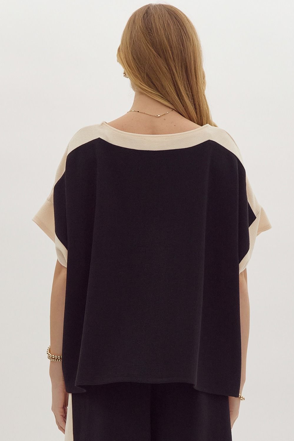 Solid Ribbed Contrast Trim Boatneck Top in Black - Simply Graced Mama