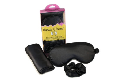 Ultimate Sleep Set Satin Pillowcase, Eye mask and Scrunchie: Black