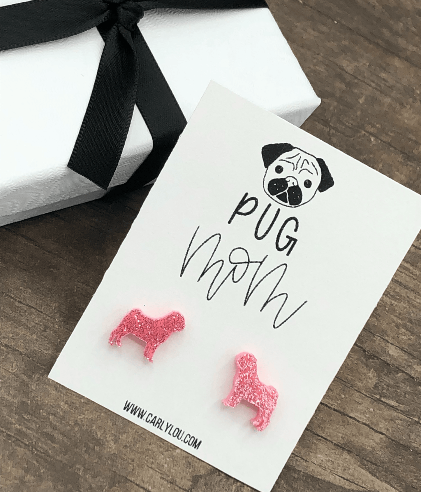 Pug Mom Earrings - Pink Glitter - Simply Graced Mama