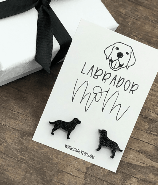 Labrador Mom Earrings- Black Glitter - Simply Graced Mama