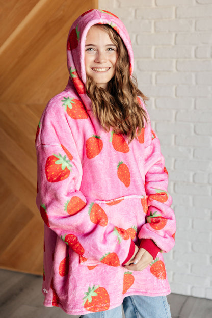 Kids Oversized Hoodie Blanket in Strawberry - Simply Graced Mama