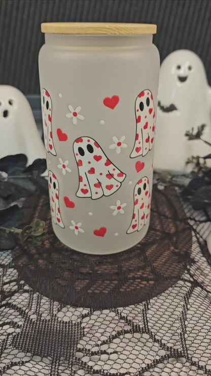 Ghosts & Hearts Frosted Libbey Glass Cup