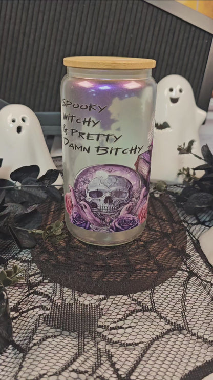 Spooky, Witchy & Pretty Damn Bitchy Irredescent Libbey Glass Cup