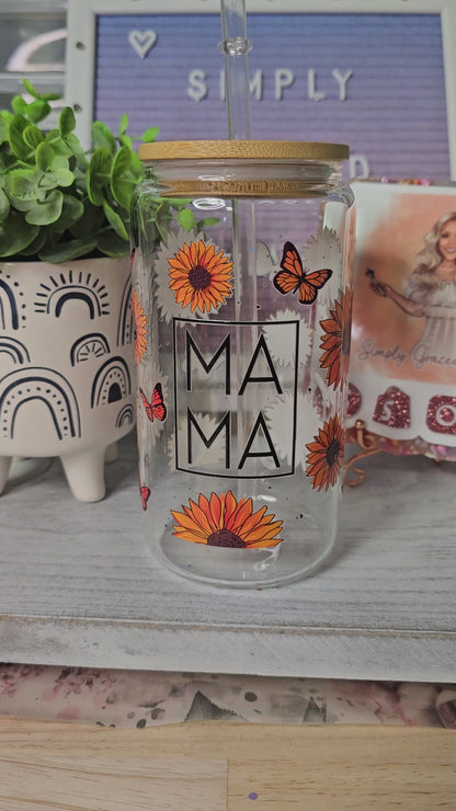 MA MA Floral Butterfly Libby Glass