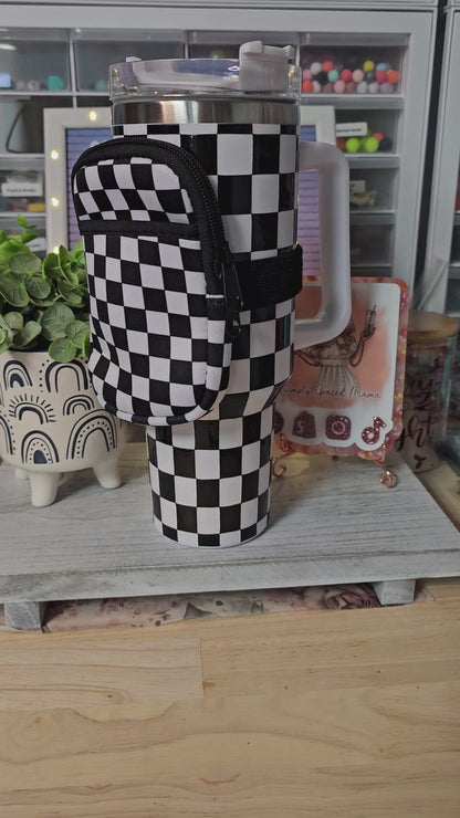 Black Checkerboard 40oz Tumbler with wallet