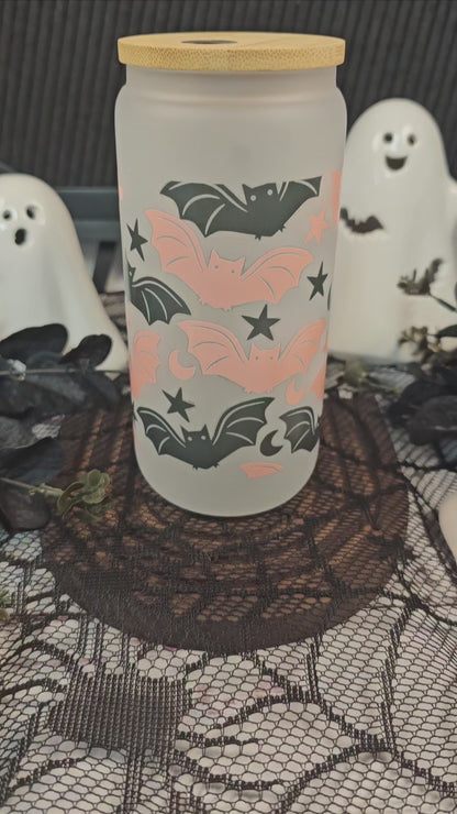 Halloween Bats Frosted Libbey Glass Cup