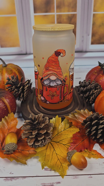 Fall Gnomes & Coffee - Orange Ombre Glass Libbey Cup