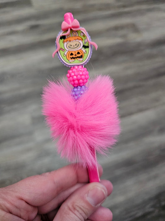Pumpkin Labubu Fuzzy Beaded Pen