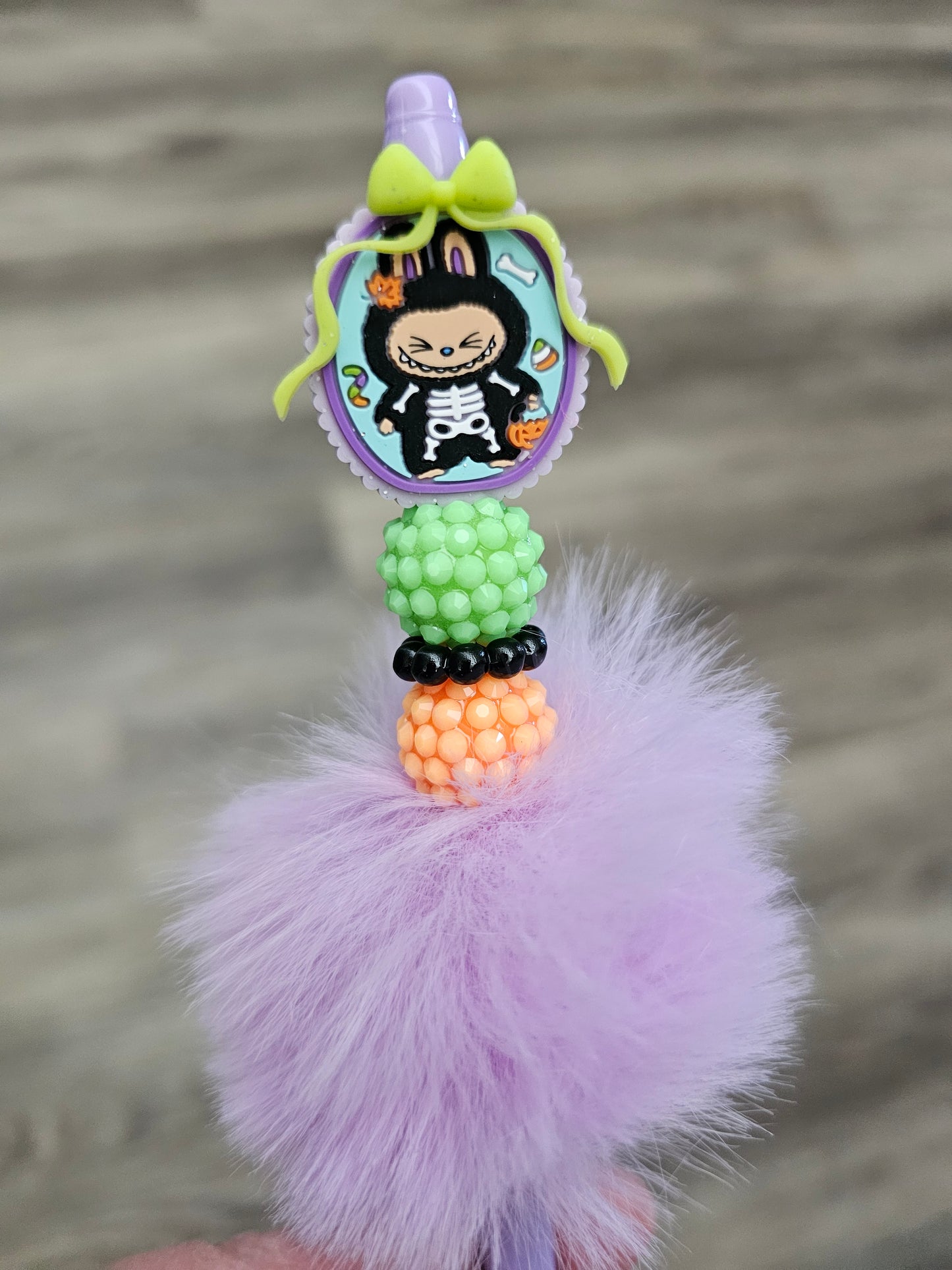 Skeleton Labubu Fuzzy Beaded Pen