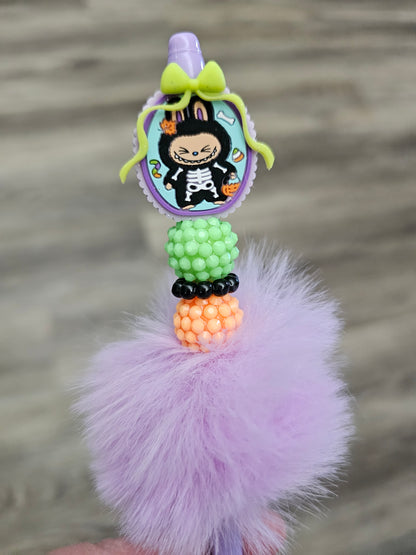 Skeleton Labubu Fuzzy Beaded Pen
