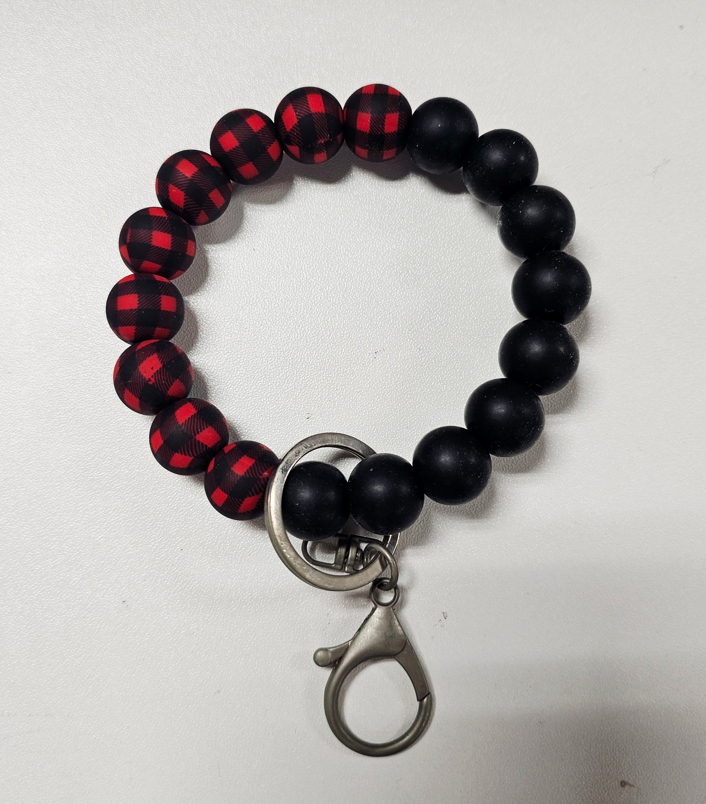Two toned Buffalo Plaid Beaded Wristlet