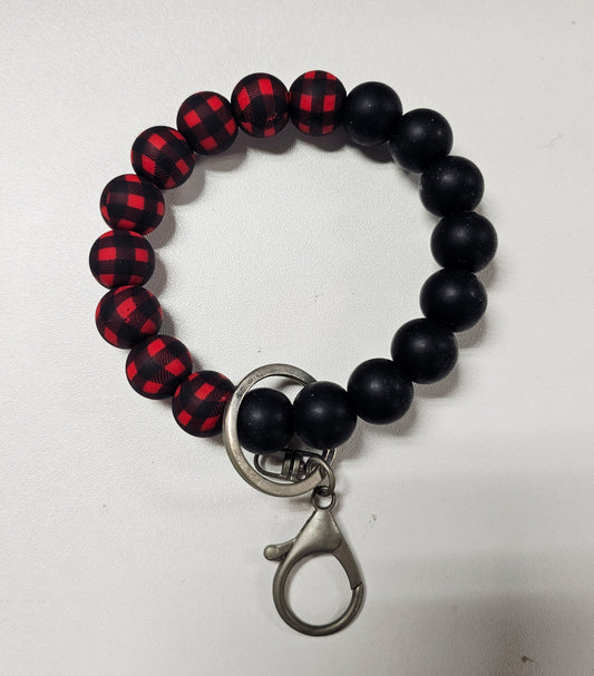Two toned Buffalo Plaid Beaded Wristlet
