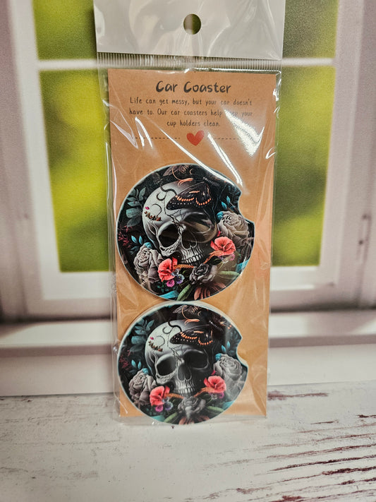 Floral Skeleton Ceramic Car Coasters