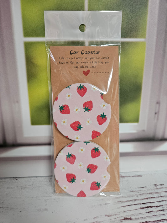 Strawberry Ceramic Car Coaster Set