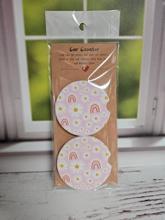 Daisies & Rainbows Ceramic Car Coasters