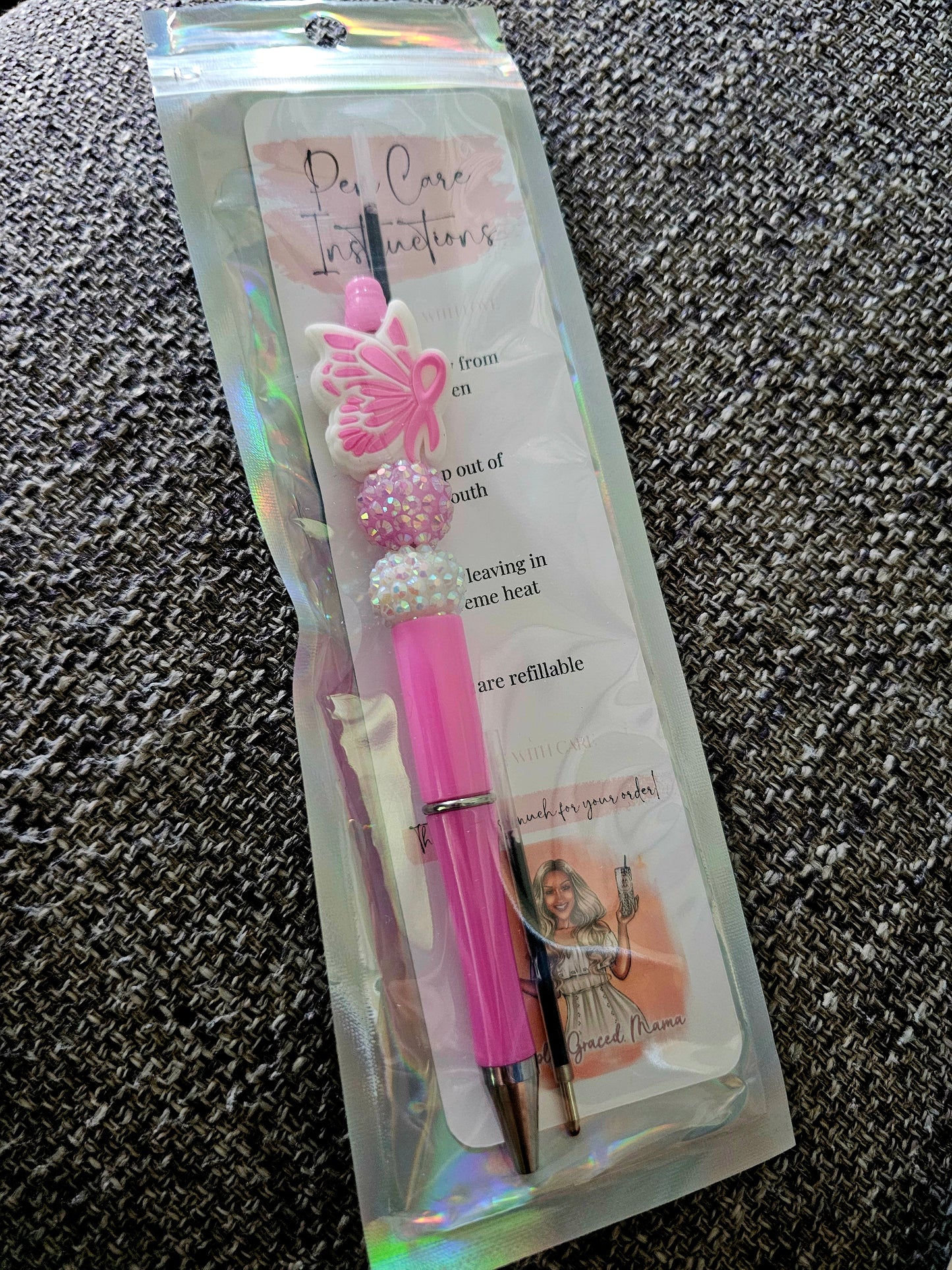 Breast Cancer Butterfly Beaded Pen