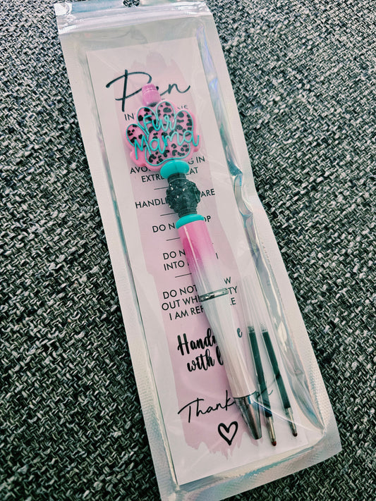 Pink Fur Mama Beaded Pen #2
