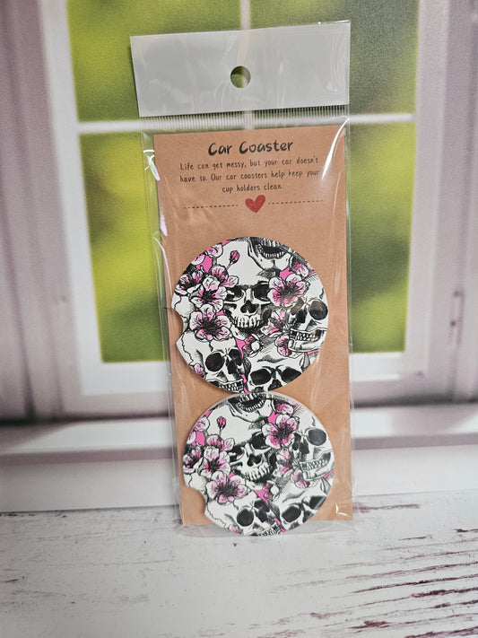 Pastel Floral Skeleton Ceramic Car Coasters