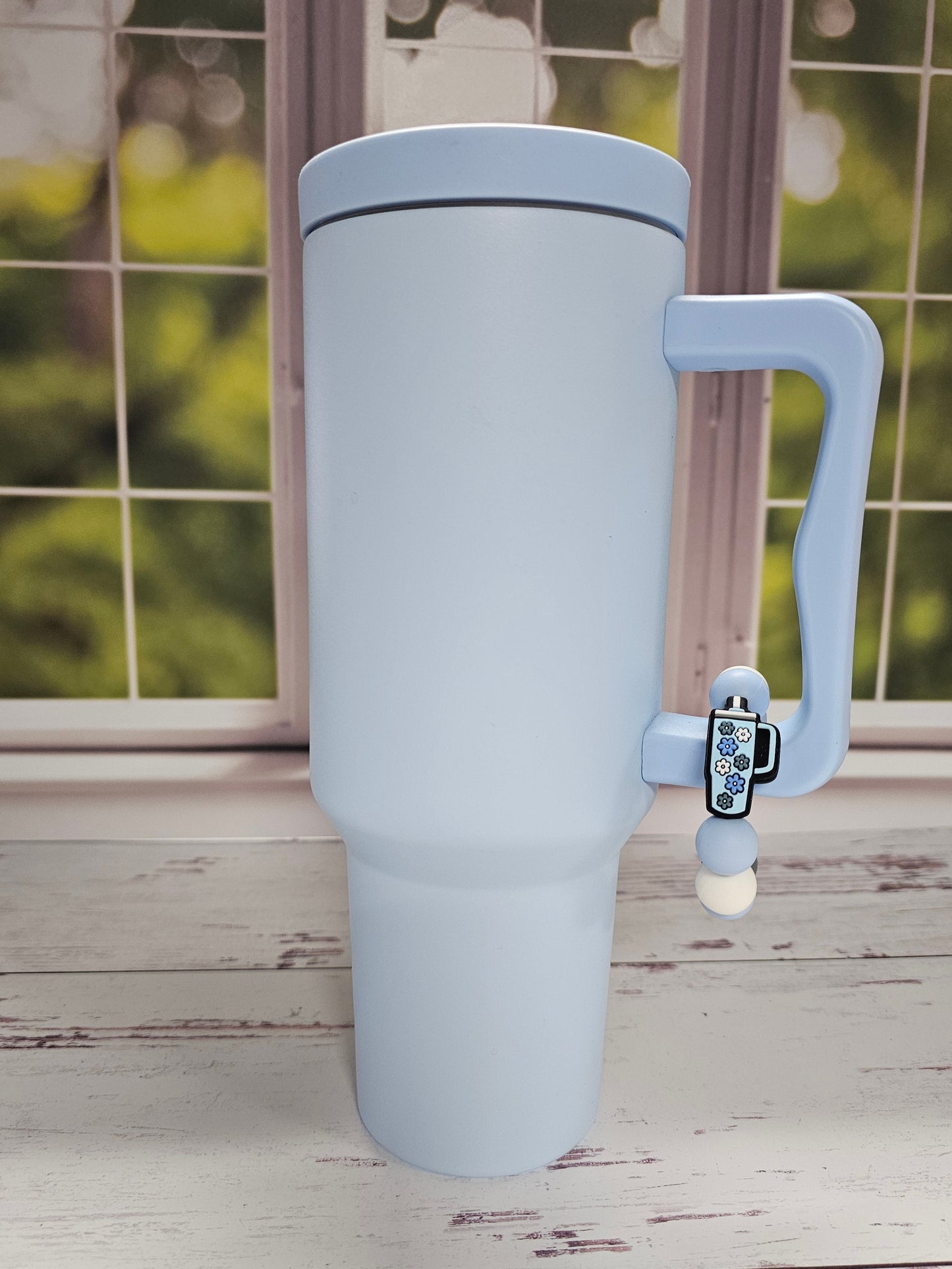 Baby Blue Tumbler with tumbler charm