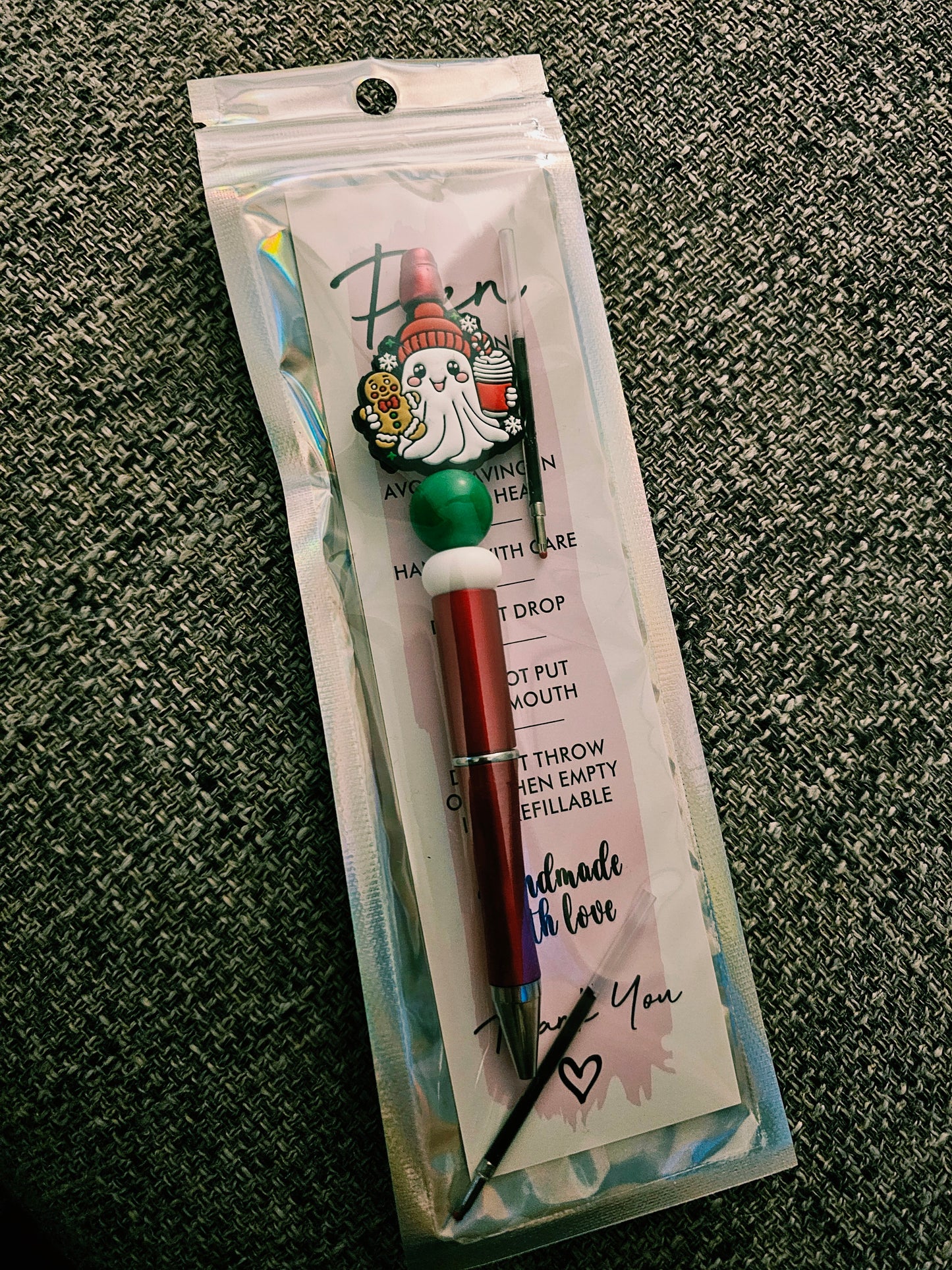Cozy Christmas Ghost Beaded Pen