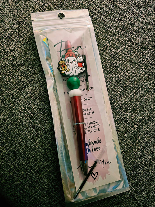 Cozy Christmas Ghost Beaded Pen