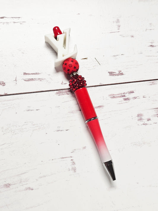 LV Designer White & Red Beaded Pen